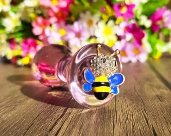 pornhint Pornhint Bee Pink Glass Butt Plug, Glass Anal Plug, Sex toy for Valentine's Day