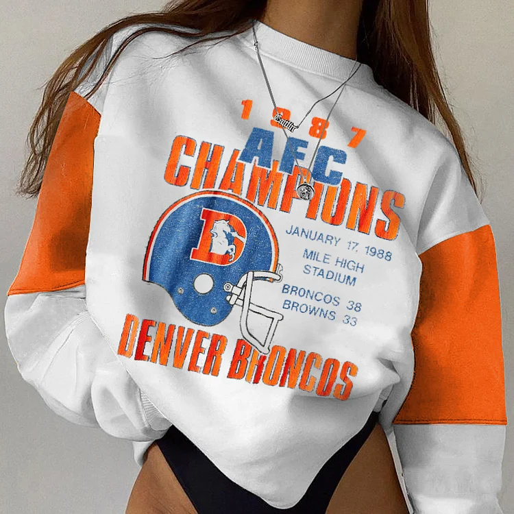 Denver Broncos Crew Neck  Colorblock Sweatshirt