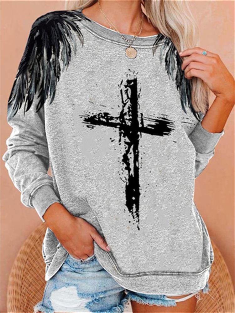 Wings Cross Faith Sublimation Casual Sweatshirt