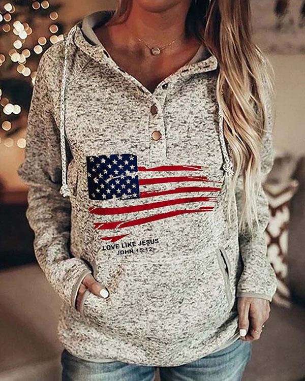 American Flag Print Cotton-Blend Hoodie Winter Sweatshirt - Chicaggo