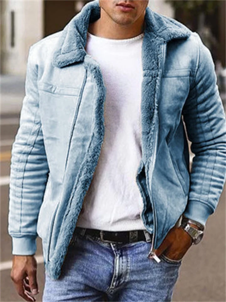 Men's Matte Velvet Solid Color Composite Leather Jacket-JRSEE