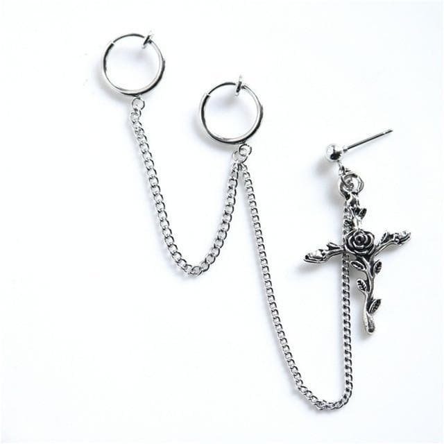 Vintage Goth Baroque Rose Cross Pendant Earrings SP15147