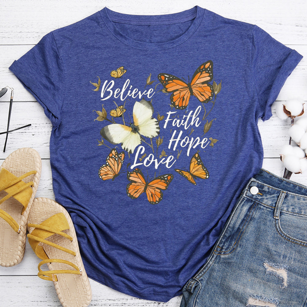Believe, Faith, Hope, Love  Butterfly   T-Shirt Tee-06456-Guru-buzz