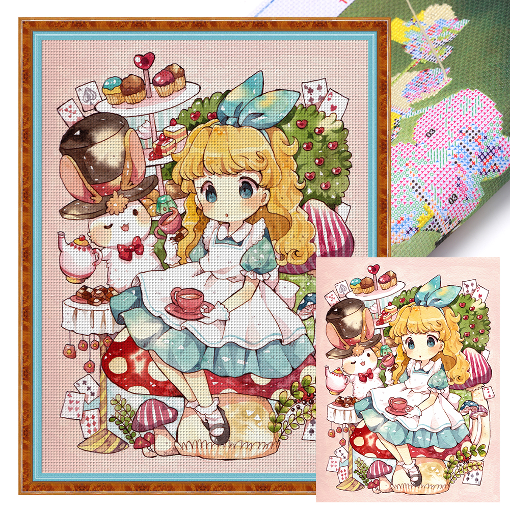 11CT 3 Strands Threads Printed Cross Stitch Kit - Alice In