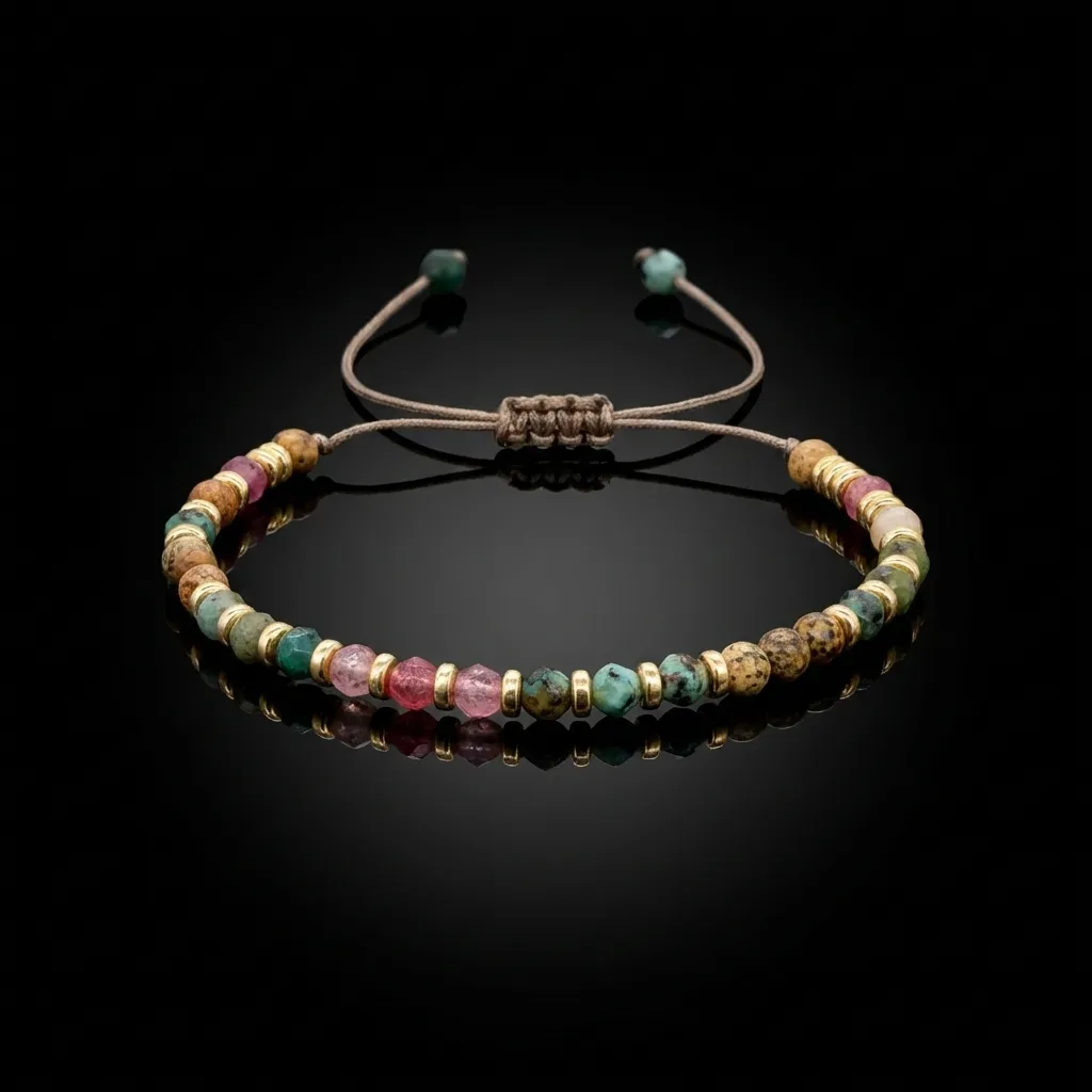 JiStones Mosaic Natural Stone & Gold Accent Adjustable Bracelet