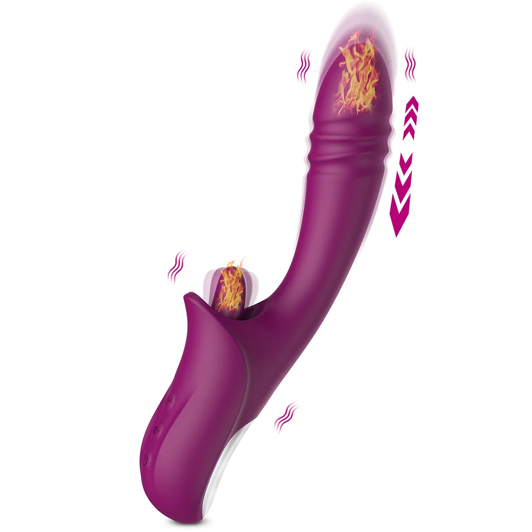 2-in-1 Tongue-licking Thrusting G-spot Vibrator - Rose Toy