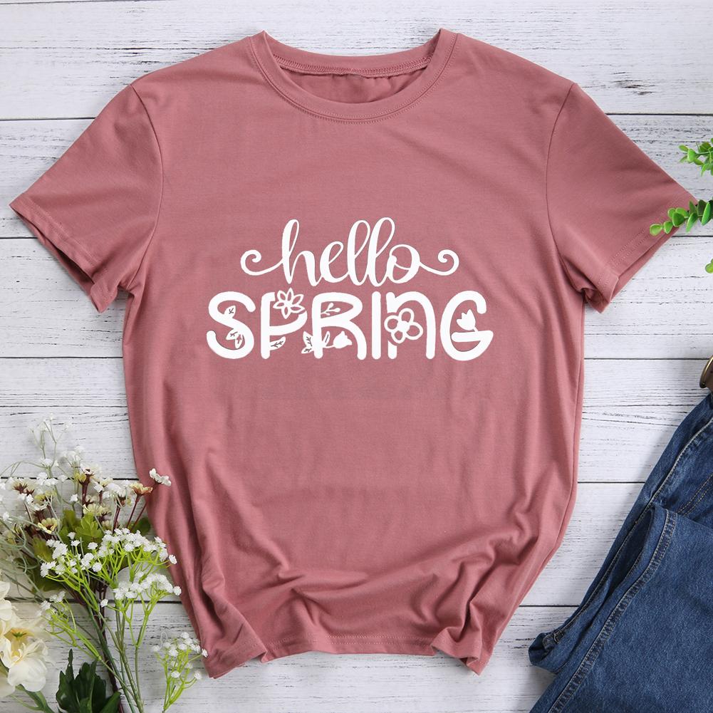 Hello Spring Round Neck T-shirt-017173-Guru-buzz