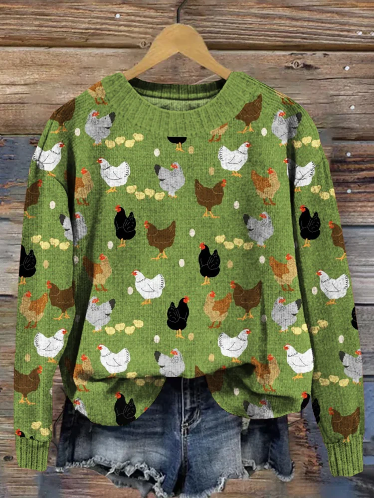 Hens and Chicks Graphic Vintage Comfy Sweater