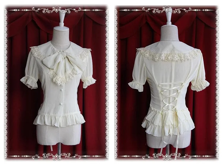 【Infanta】Lolita Sweet 2 Bow knots Short Sleeve Chiffon Blouse SP140474