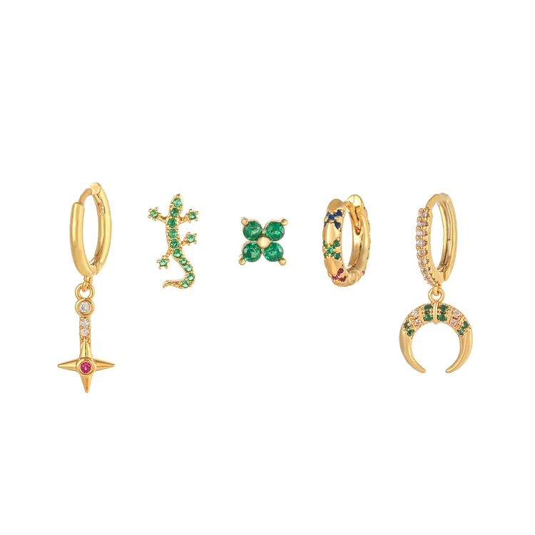 Green Zircon Animal Earrings Set