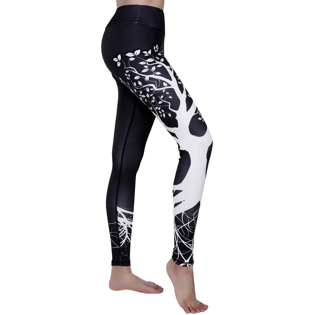 Hight Waisted Printed Leggings - Black Branch & White Branch Style (Buy 3 Free Shipping)