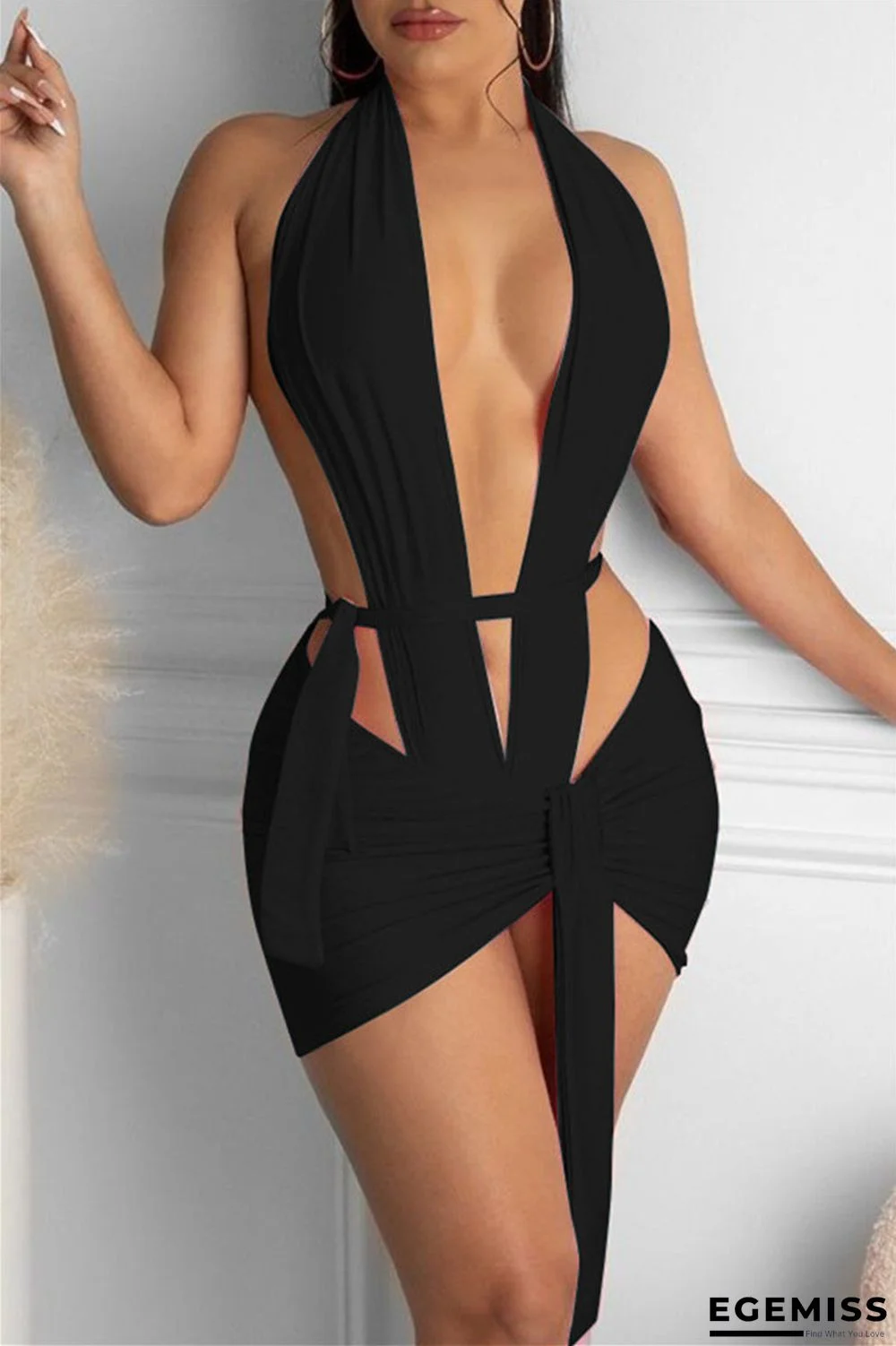 Fashion Sexy Solid Hollowed Out Backless V Neck Sleeveless Two Pieces | EGEMISS