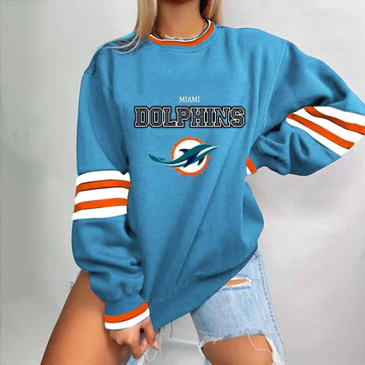Miami Dolphins Loose Urban Casual Letter Crew Neck Pullover Sweatshirt