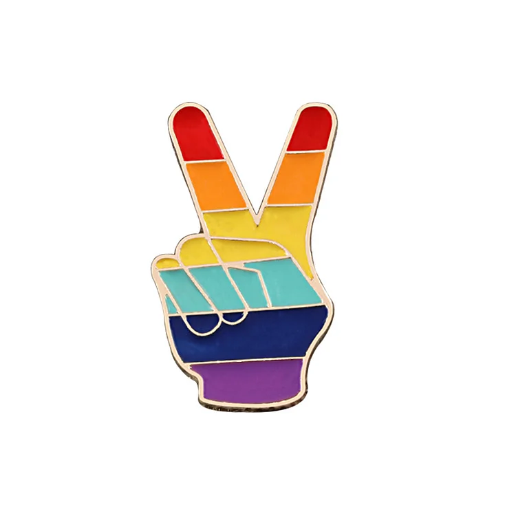 Rainbow Enamel Pin Gay Pride Peace Finger Sign LGBT Pride Gifts