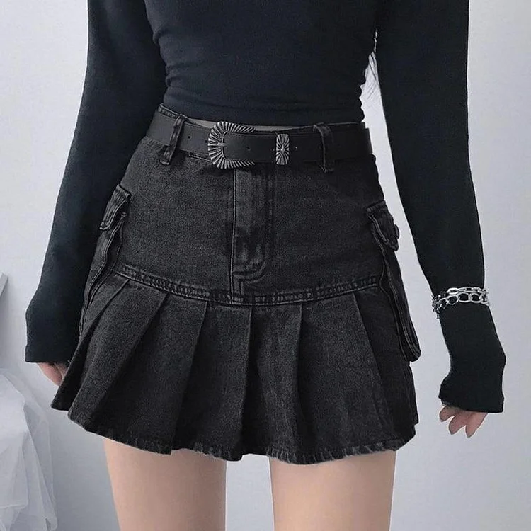 Gothic Harajuku Daring Denim Pleated Skirt SP16491