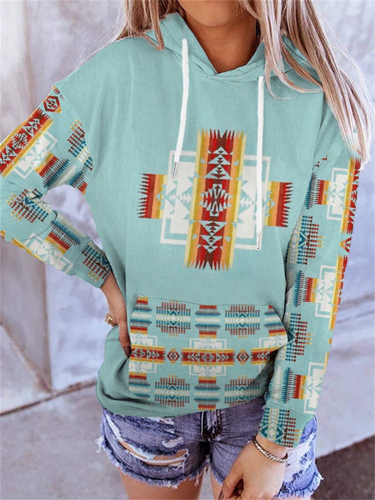 Western Aztec Pattern Patchwork Hoodie