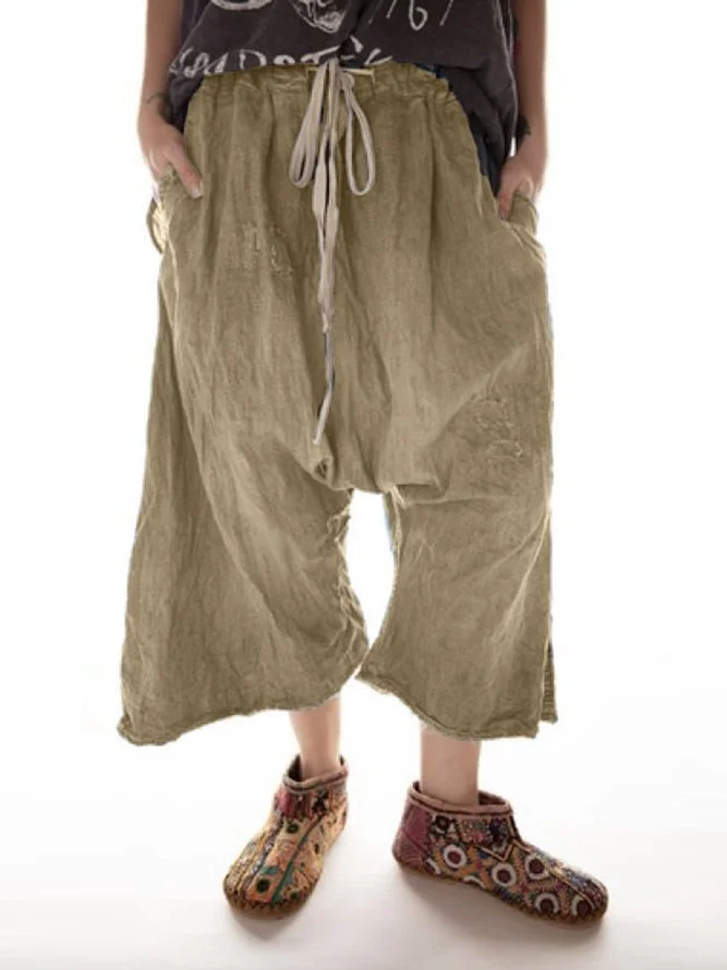 Women Pockets Cotton Casual Pants Zaesvini