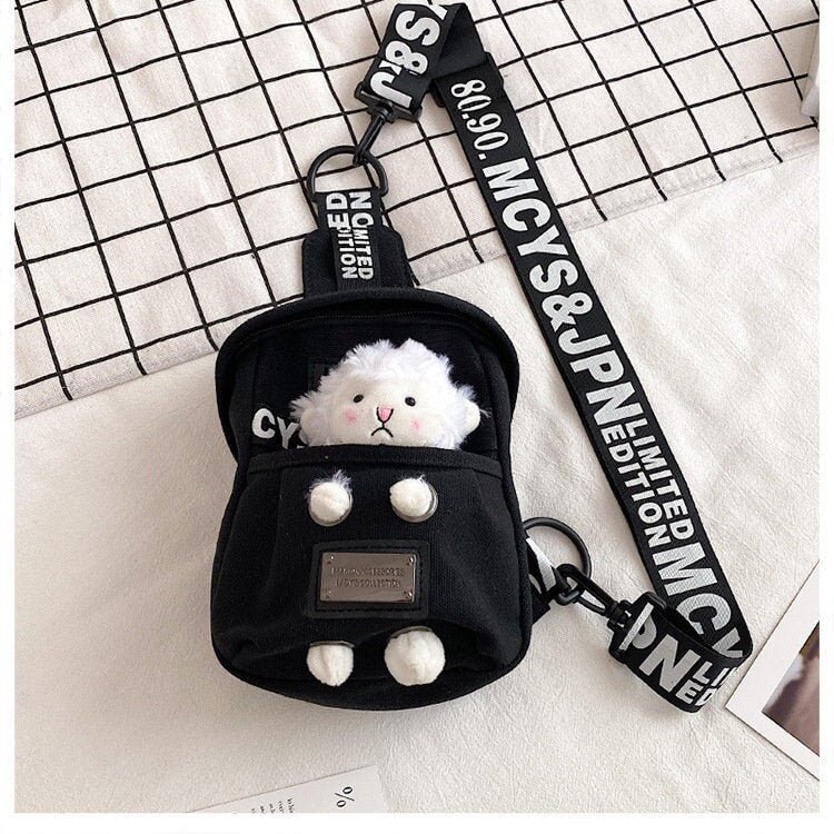 Cute Canvas Bag Crossbody with Bear Plushy