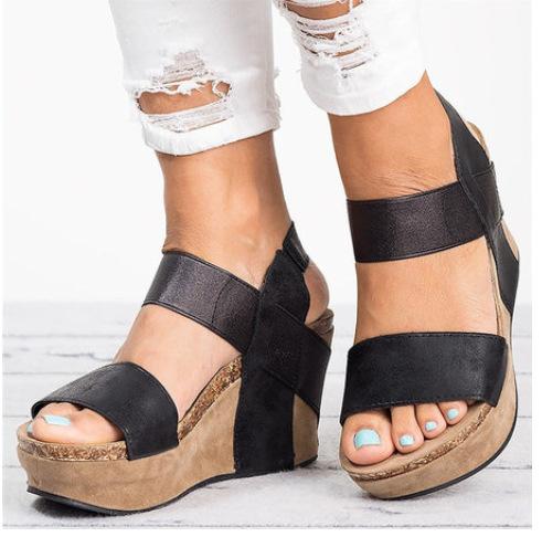 VCSHOES Open Toe Ankle Wrap Platform Wedge Sandals with Plus Size