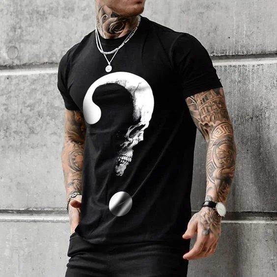 Question Mark Skull Print Short Sleeve T-Shirt