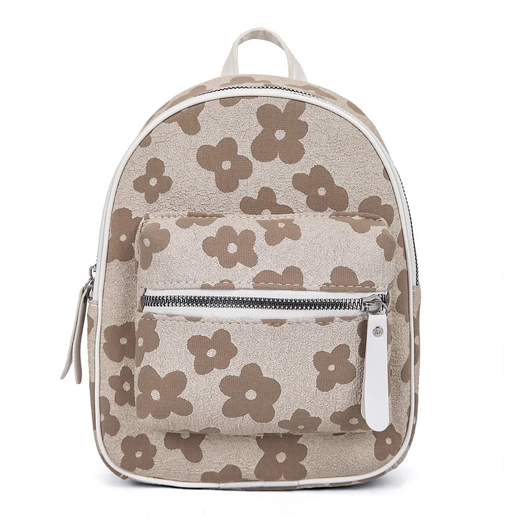 Retro Fashion Flower Backpacks Nylon Girl Small School Bag Rucksack (Brown)