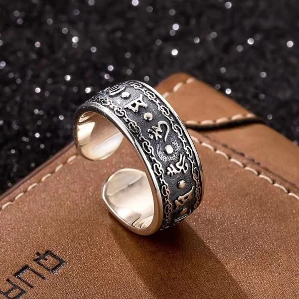 Sterling Silver Buddhist Mantra Ring