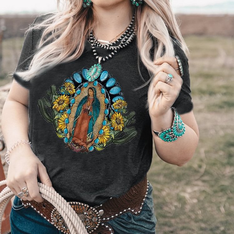 Western Madonna Print Short Sleeve T-Shirt