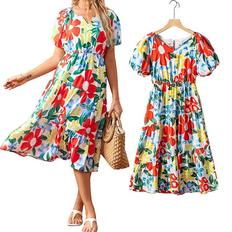 Dear-Lover Wholesale Private Label High Quality Valentine V Neck Ruffled Shirred Floral Maxi Long Dresses Women Lady_ ecoleips_old