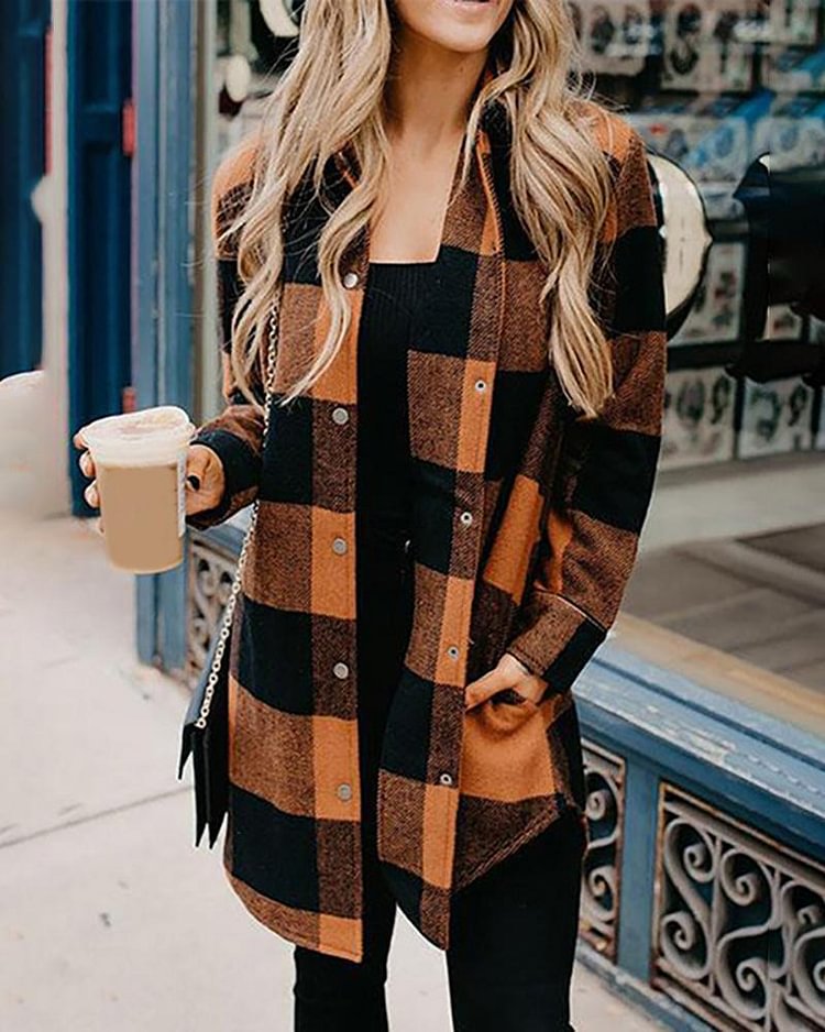 Plaid Print Button Design Colorblock Shirt P13936