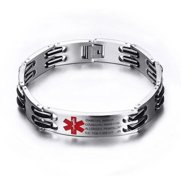 Medical Alert Bracelets for Men Women Kids Emergency ID Bracelet Waterproof Stainless Steel Diabetic Bracelet