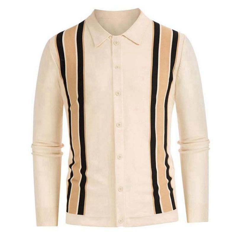 Men's British Style Street Button Polo Long Sleeve Knit Business Casual Cardigan