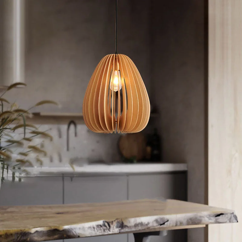 Retro Handmade Wood Pendant Light Lampshade For Living Room