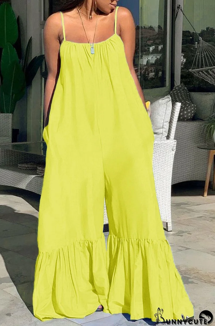 Summer Plus Size Casual Yellow Strap Bell Jumpsuits