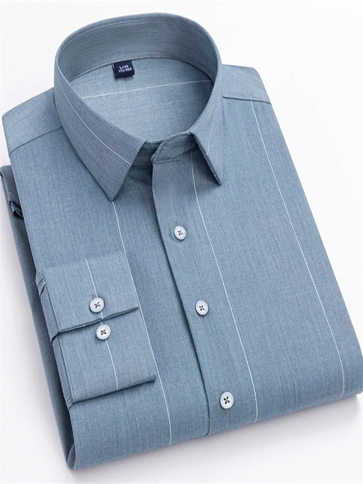 New Male Slim Business Formal Men's Shirts Printed Thin Casual Shirt Bamboo Fiber Slim Long-sleeved Shirt-JRSEE