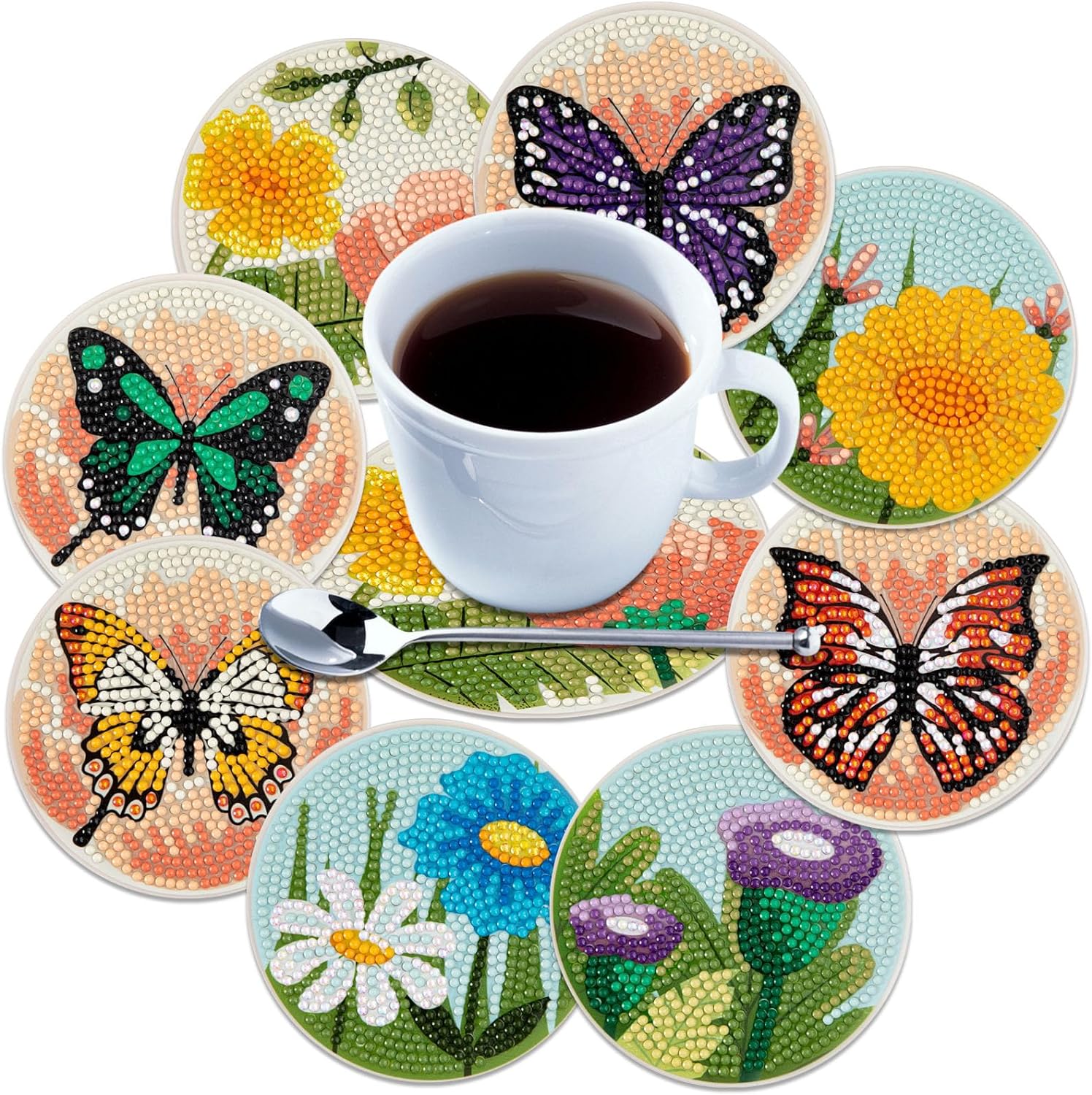 Kit Sottobicchieri Diamond Painting - 10 Pezzi Con Diamanti 5D Per Decorazione Fai Da Te - Foto 5