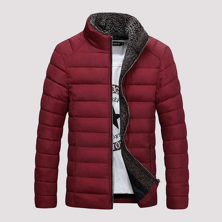 Casual Stand Collar Zipper Long Sleeve Windproof Thickened Quilted Coat