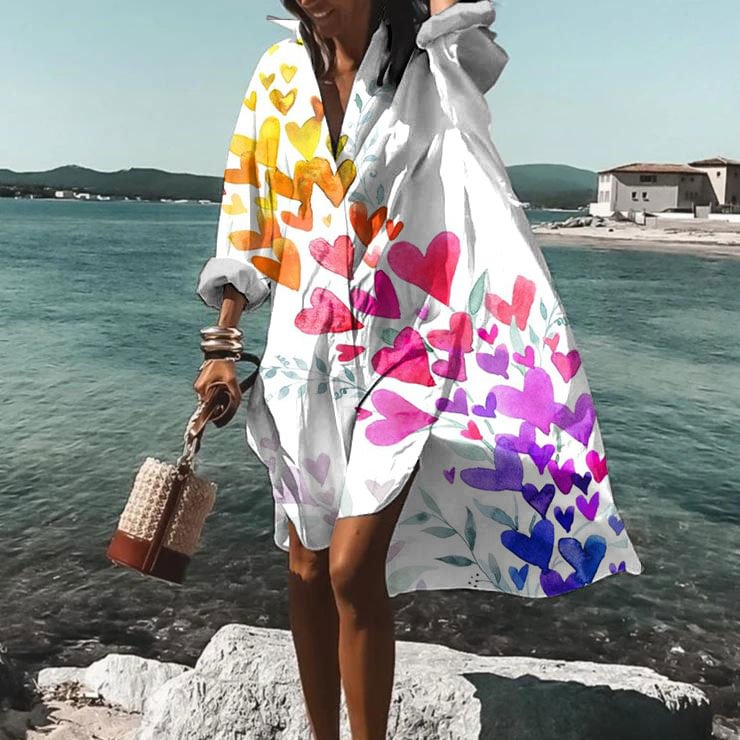 Comstylish Loose Gradient Heart Print Midi Dress