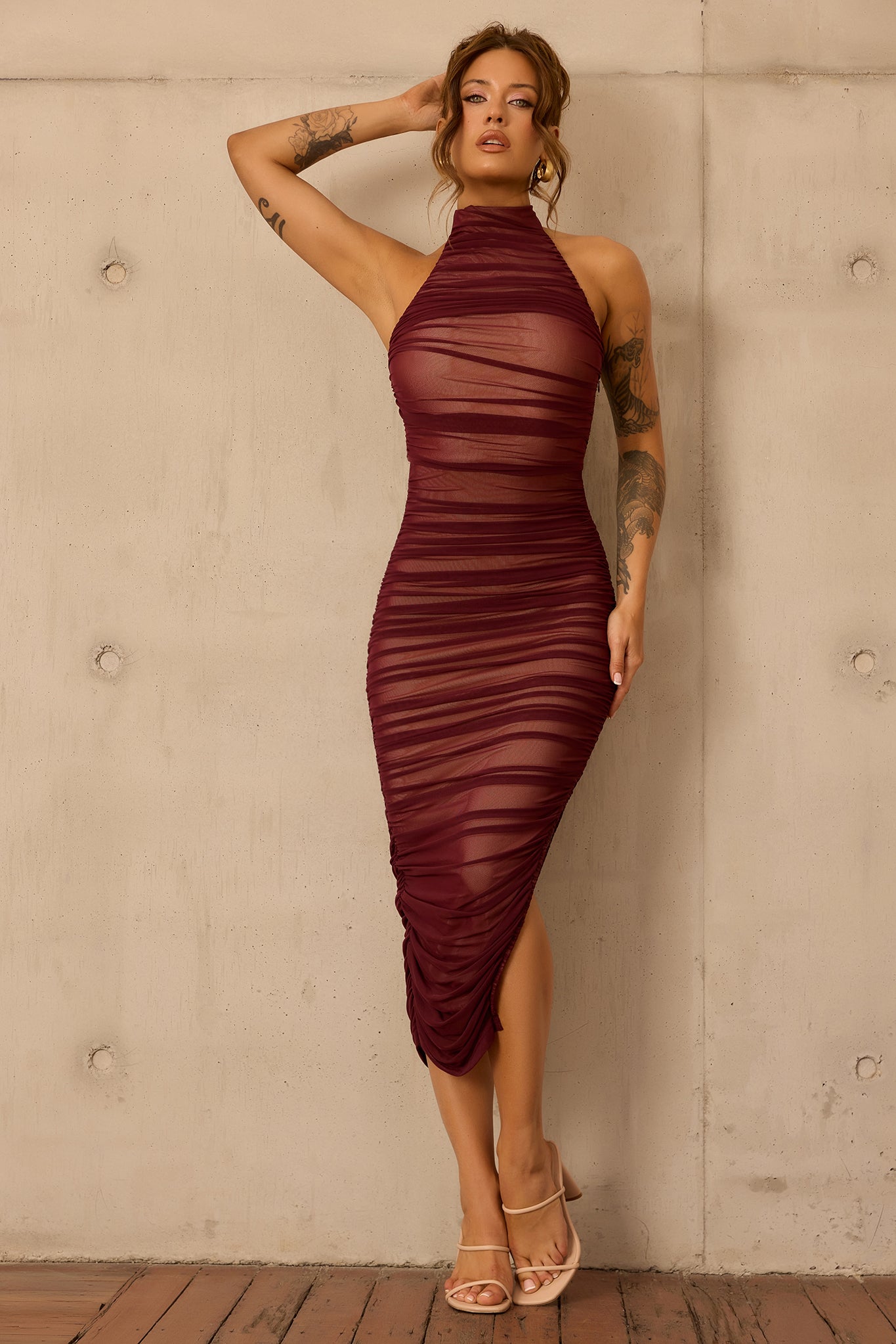 knee length dresses for ladies Elyse Satin Floral Midi Dress main image 1