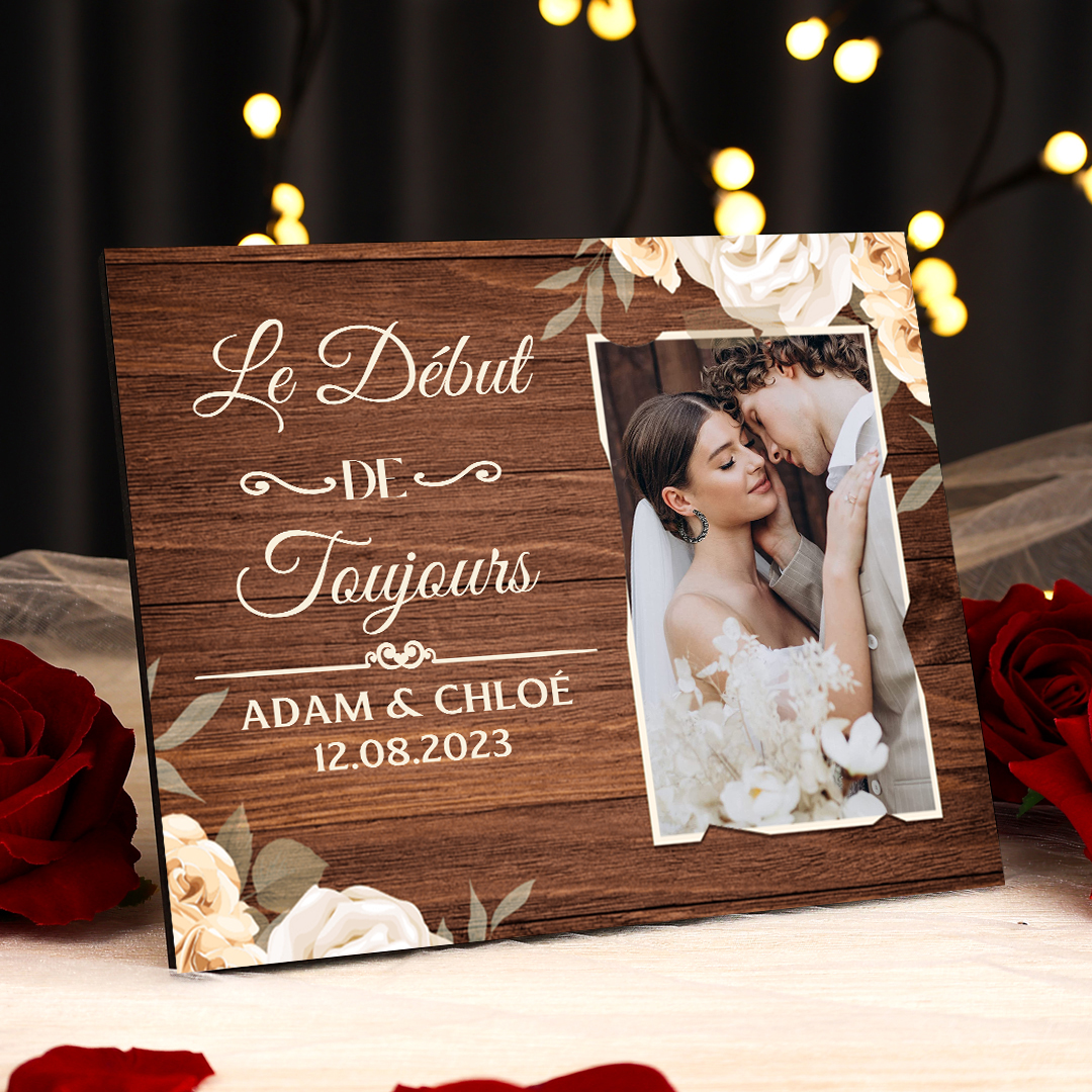 Cadre en Bois 2 Prénoms Personnalisés avec Date et Photo pour Couple ...
