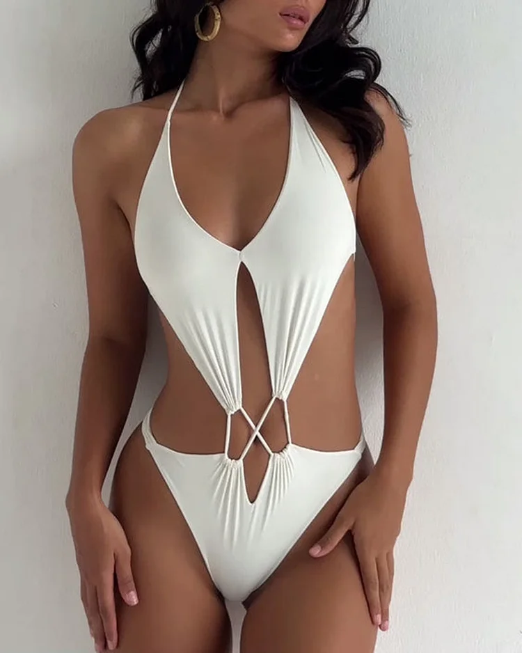 Women's Solid Color Hollow One-piece Swimsuit