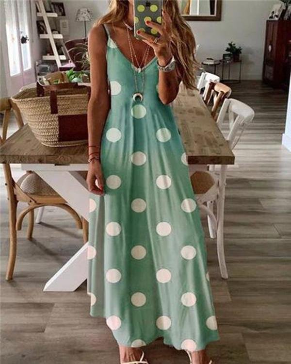 bohemian polka dots fashion printing sleeveless maxi dresses p94504