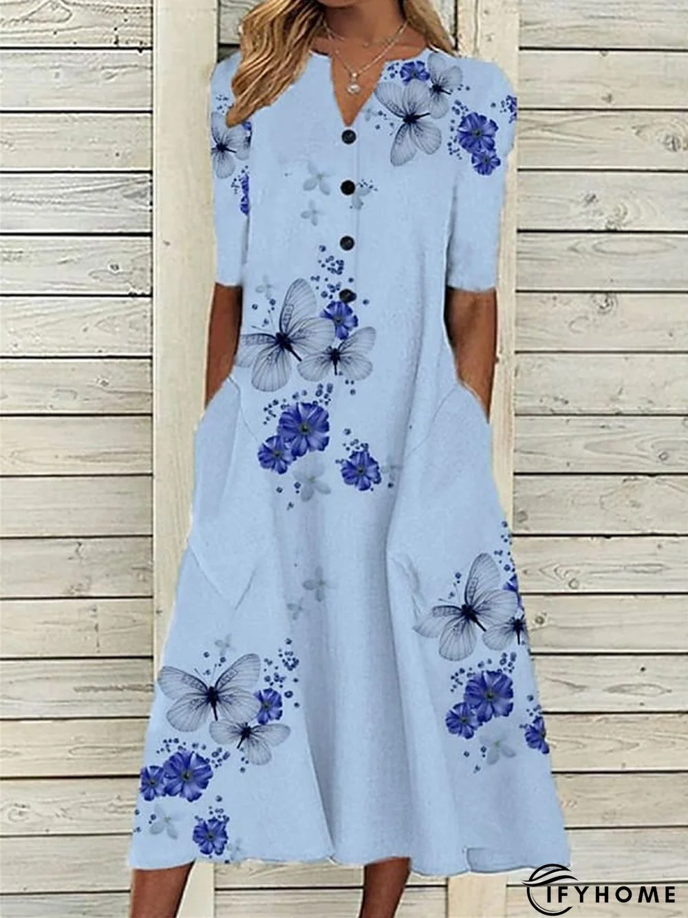 Women's Casual Dress Print Dress Loose Dress Floral Pocket Print V Neck Midi Dress Active Fashion Outdoor Daily Short Sleeve Loose Fit Black White Light Green Spring Summer S M L XL XXL | IFYHOME