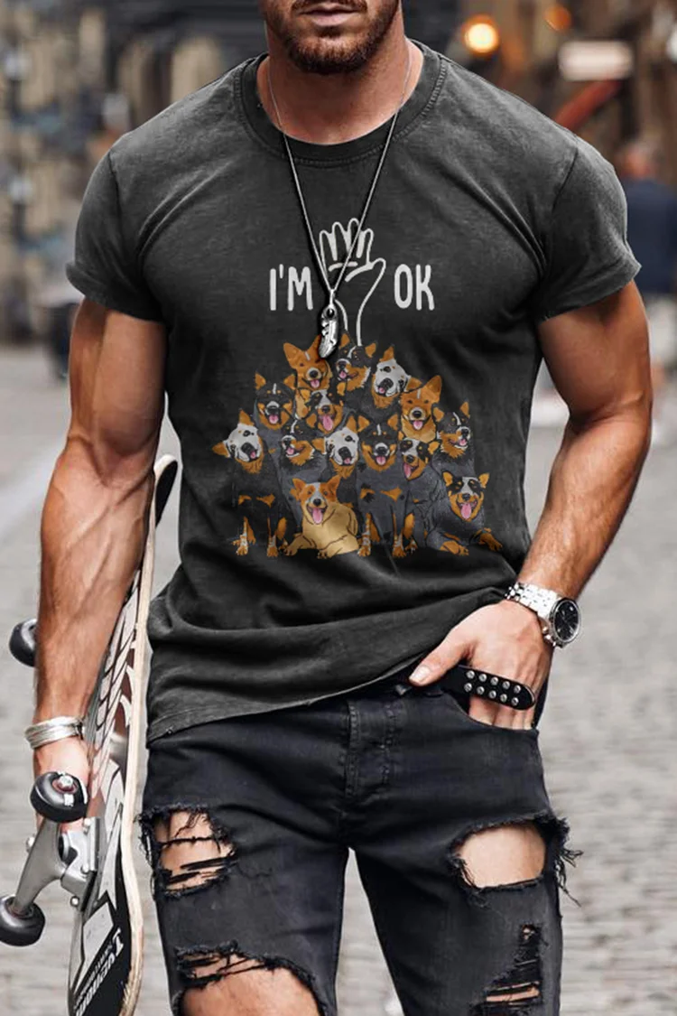 Men's Dog Group Print Short Sleeve T-Shirt