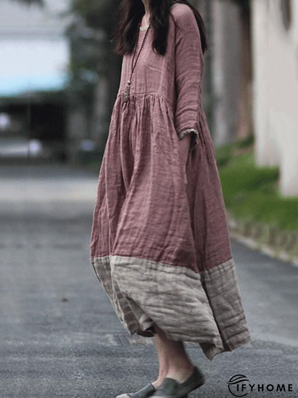 zolucky Women Causal Dress Crew Neck Long Sleeve Maxi Knitting Dress | IFYHOME
