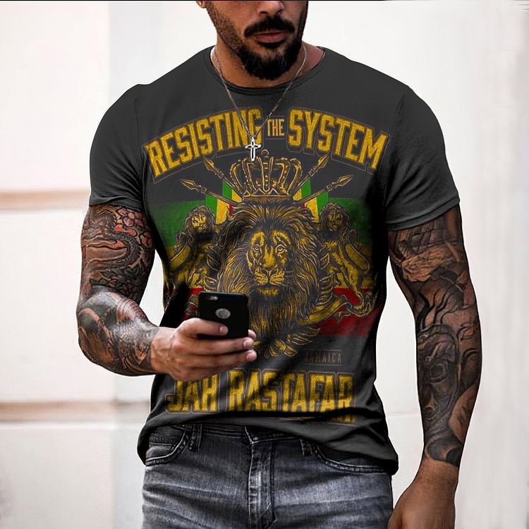 Lion Pattern Men's Casual Short Sleeve T-Shirt