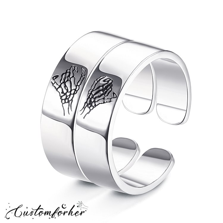 Matching 2 Ring Double Skeleton Pinky Swear Stacking Ring Set