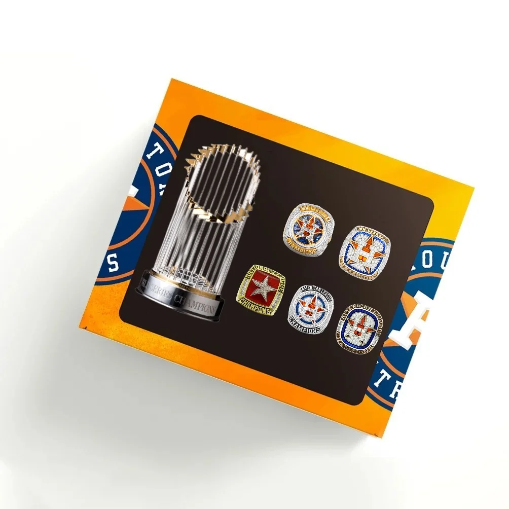 2022 2021 2019 2017 2005 Houston Astros MLB World Series Championship 5 Rings & 1 Trophy Box Official Edition【1Trophy+ 5 Rings】