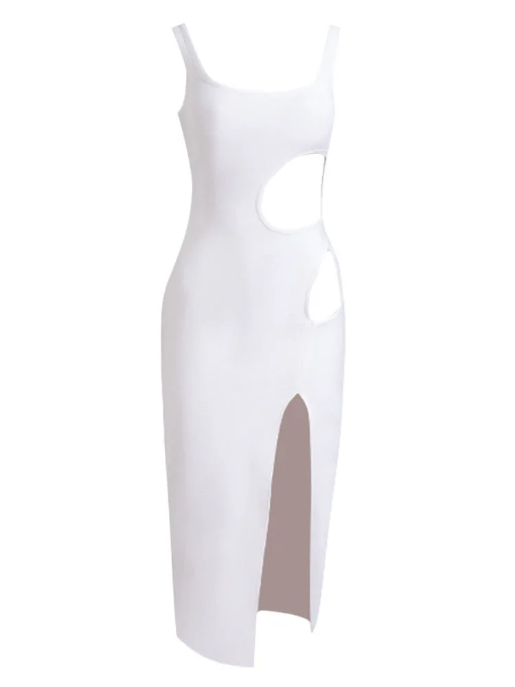 ABEBEY-Sexy White High Slit Bandage Dress