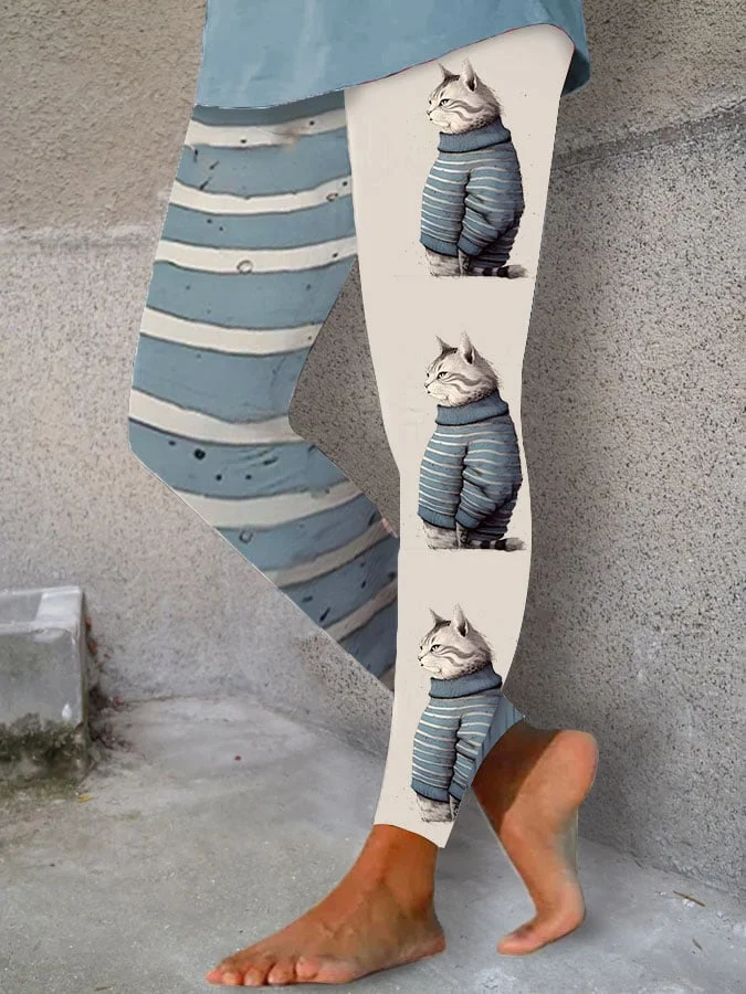 Women's Winter Funny Cute Wonderland Clothing Cat Printed Yoga Leggings