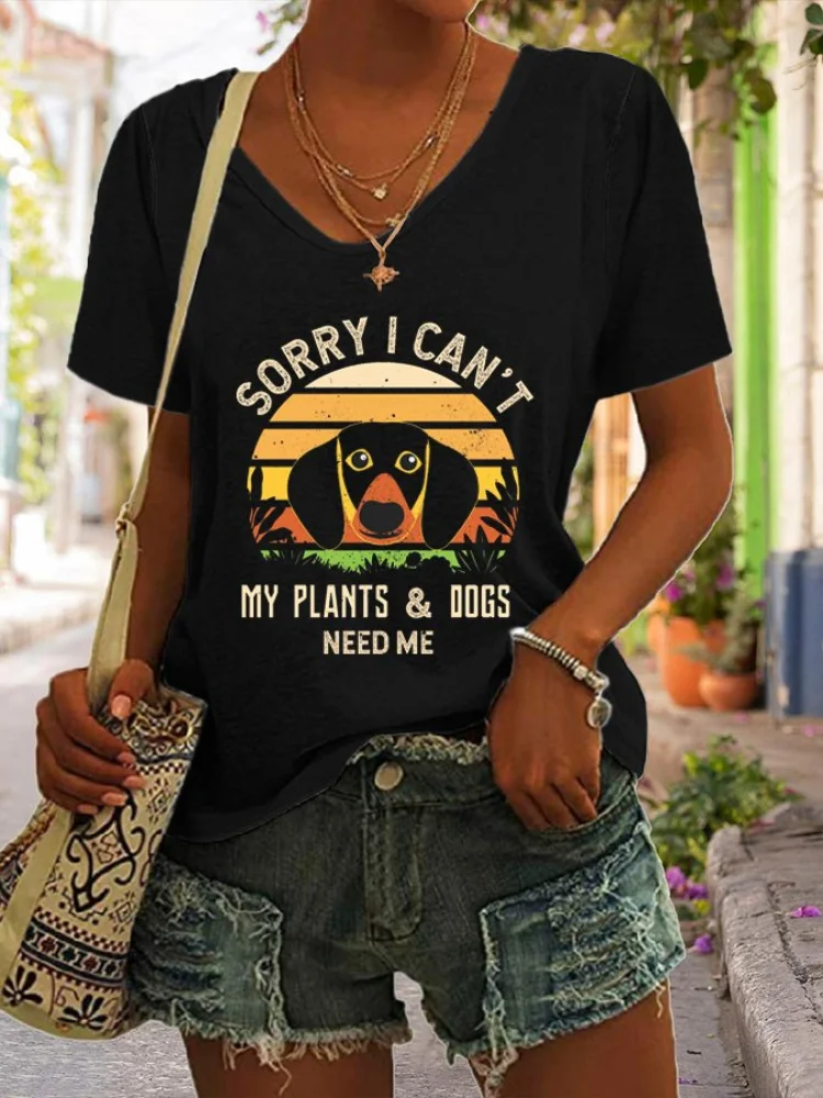 Vefave My Plants And Dogs Need Me Print Casual T Shirt